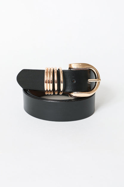Camel Leather Belt – Gold Buckle & Accent Ring Detail Leto Collection