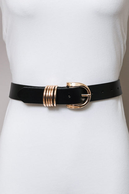 Camel Leather Belt – Gold Buckle & Accent Ring Detail Leto Collection