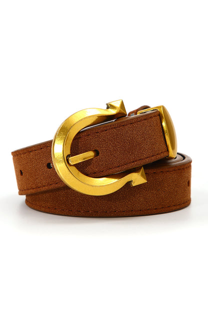 Boho suede belt for women in brown with a stylish gold buckle for a trendy accessory look