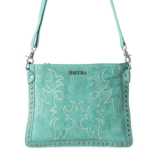 Texas Rose Western Embroidered Leather Bag in Turquoise, view 1 — Soul Flow Apparel