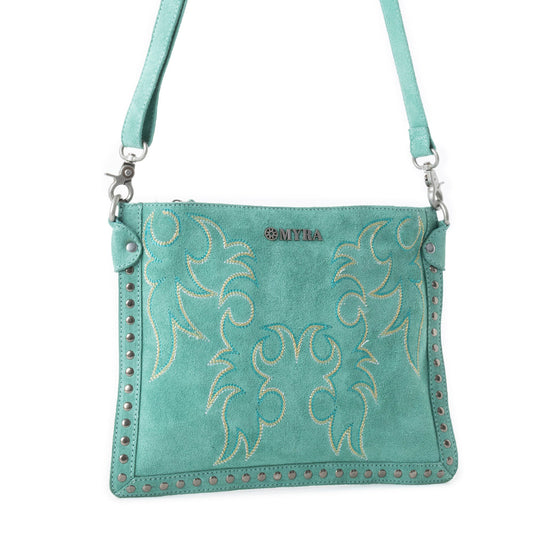 Texas Rose Western Embroidered Leather Bag in Turquoise, view 3 — Soul Flow Apparel