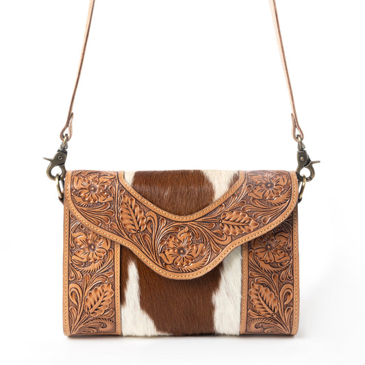 Copper Charm Handtooled Bag in Earthen Hide & Whisper White, view 1 — Soul Flow Apparel