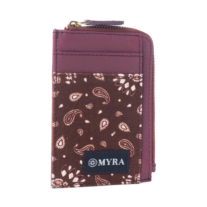 Myra Red Rock Bloom Leather Credit Card Holder in Russet Plum