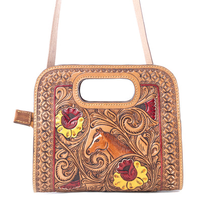 Myra Spirit Bloom Handtooled Leather Bag in Aged Mahogany