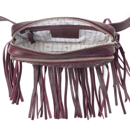 Myra Zidana Stormy Trails Fringed Veg Tanned Leather Bag in Raven Dusk