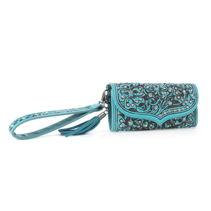 Myra Wildflower Story Handtooled Leather Wallet in Crystal Jade