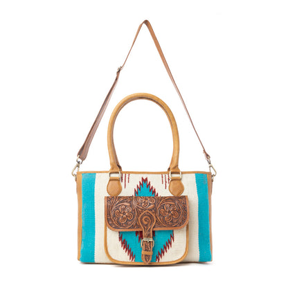 Myra Prairie Aztec Hairon Leather Bag with Front Pocket in Canyon Teal