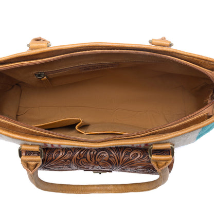 Myra Prairie Aztec Hairon Leather Bag with Front Pocket in Canyon Teal