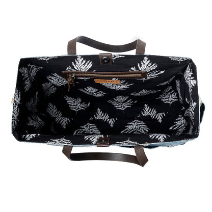 Myra Billyjean Western denim Tote Bag for Women in denim blue with leather detail