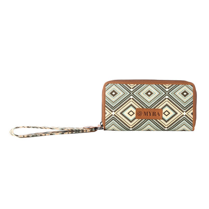 Myra Kilim Trail Western Wallet for Women in brown with leather detail and RFID protection