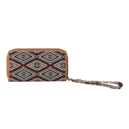 Myra Kilim Trail Western Wallet for Women in Mocha with leather detail and RFID protection
