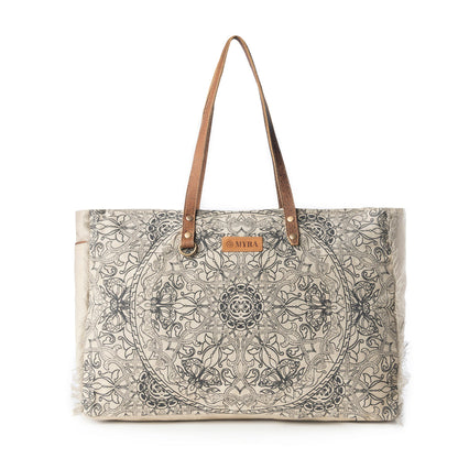 Myra Wildmandala Weekender Bag for Women in ivory with vintage print detail