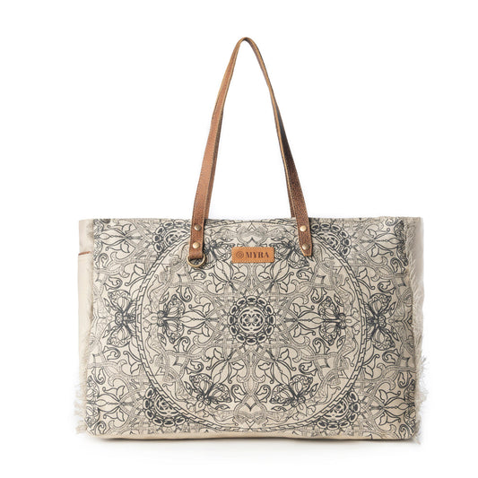 Myra Wildmandala Weekender Bag for Women in ivory with vintage print detail
