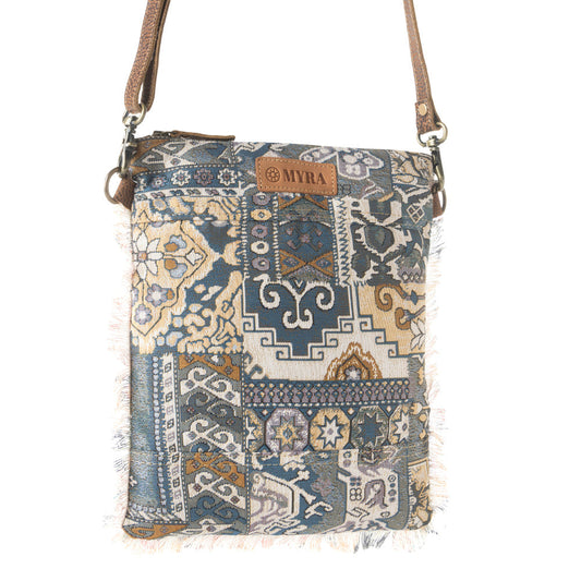 Loom Tapestry vintage crossbody Bag for Women in indigo with fringe detail