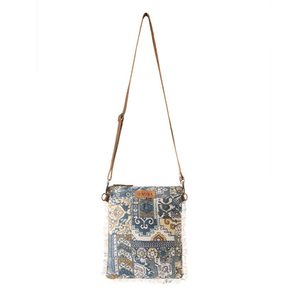 Loom Tapestry vintage crossbody Bag for Women in indigo with fringe detail