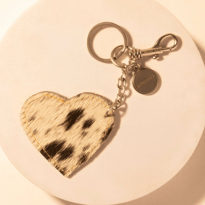 Myra Speckle Belle Heart Key Fob for Women in black with hair-on detail for everyday western carry