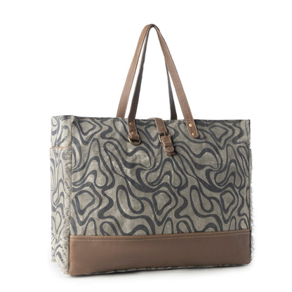 Myra Riverbed Trail Weekender Bag for Women in olive with vintage print detail