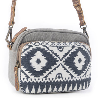 Myra Temptation Tribal Pattern Small Crossbody Bag for Women â€“ Geometric Canvas Front, Adjustable Leather Strap for Everyday Western Style