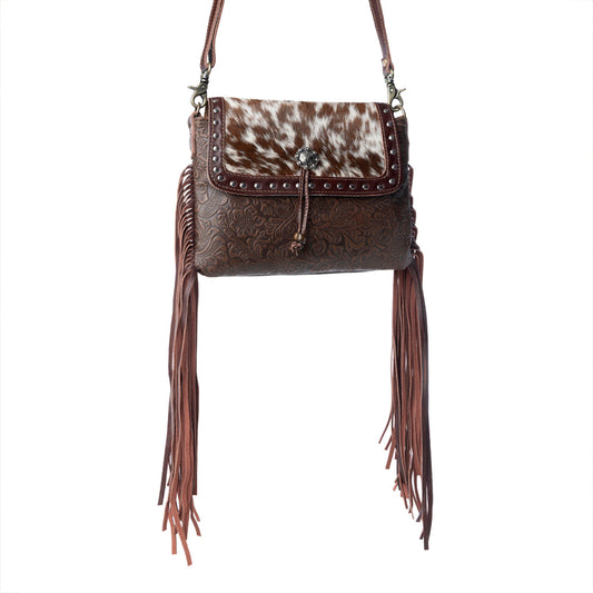 Carved Blossoms Leather & Hairon Bag