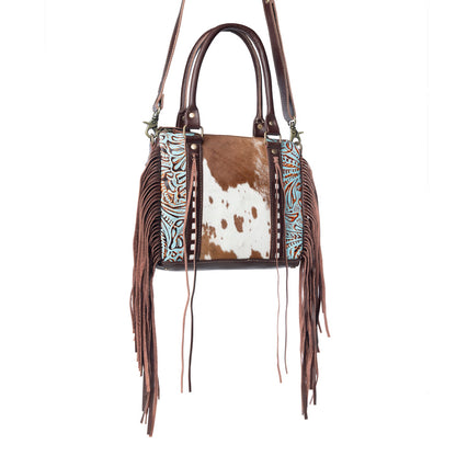 Myra Maia Hairon Leather Concealed Carry Bag for Women – Tooled Leather Panels, Fringed Sides, Dual Straps for Easy Carry