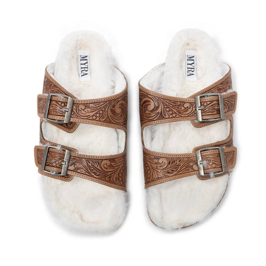 Trail Winder Hand-tooled Fur Comfort Leather Sandals
