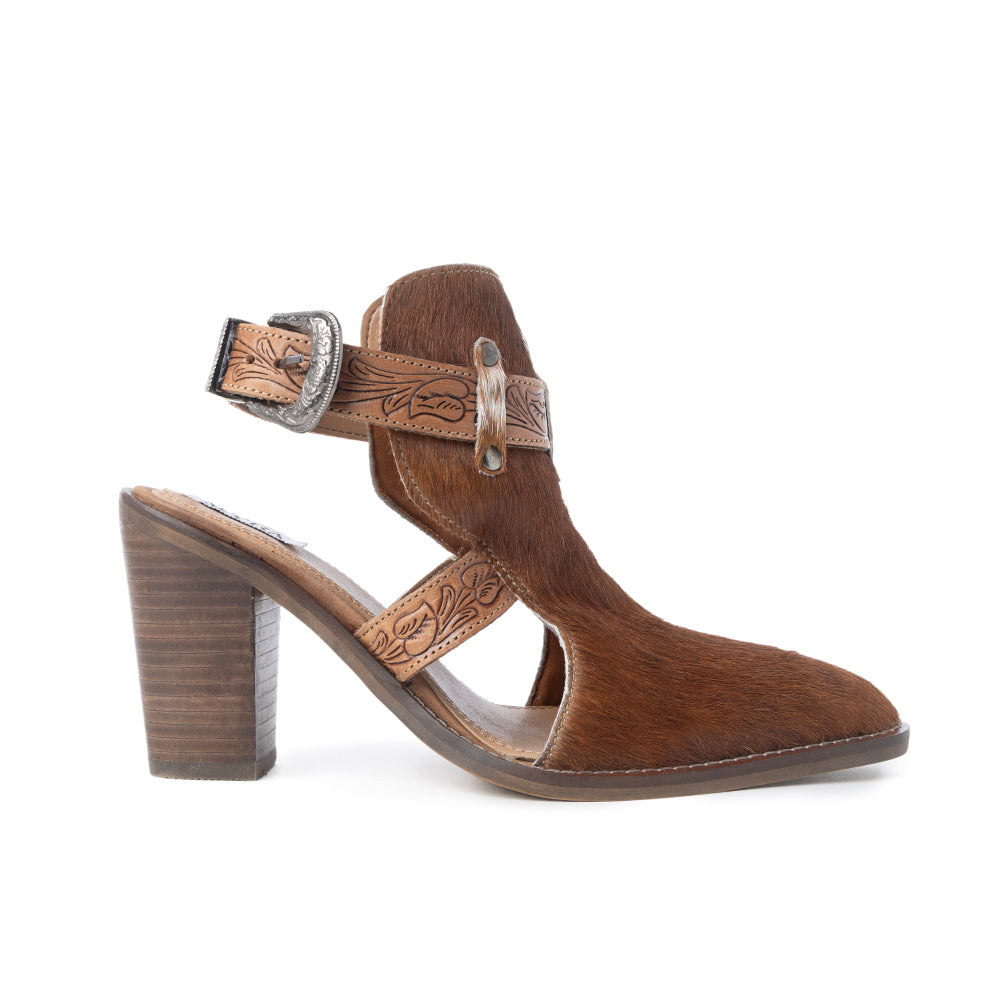 Myra Cora Jo Hairon Leather Boots - Pointed Toe, Block Heel Ankle Boots with Handtooled Buckle Accents for Cowgirl Escapades — Soul Flow Apparel