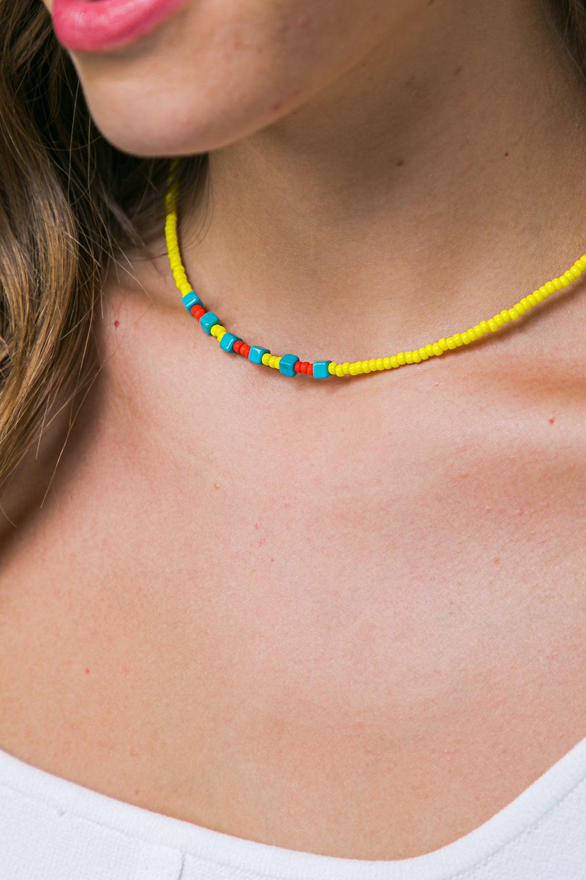 Zola Veaded Necklace With Colorful Nylon Discs Handmade in Korea