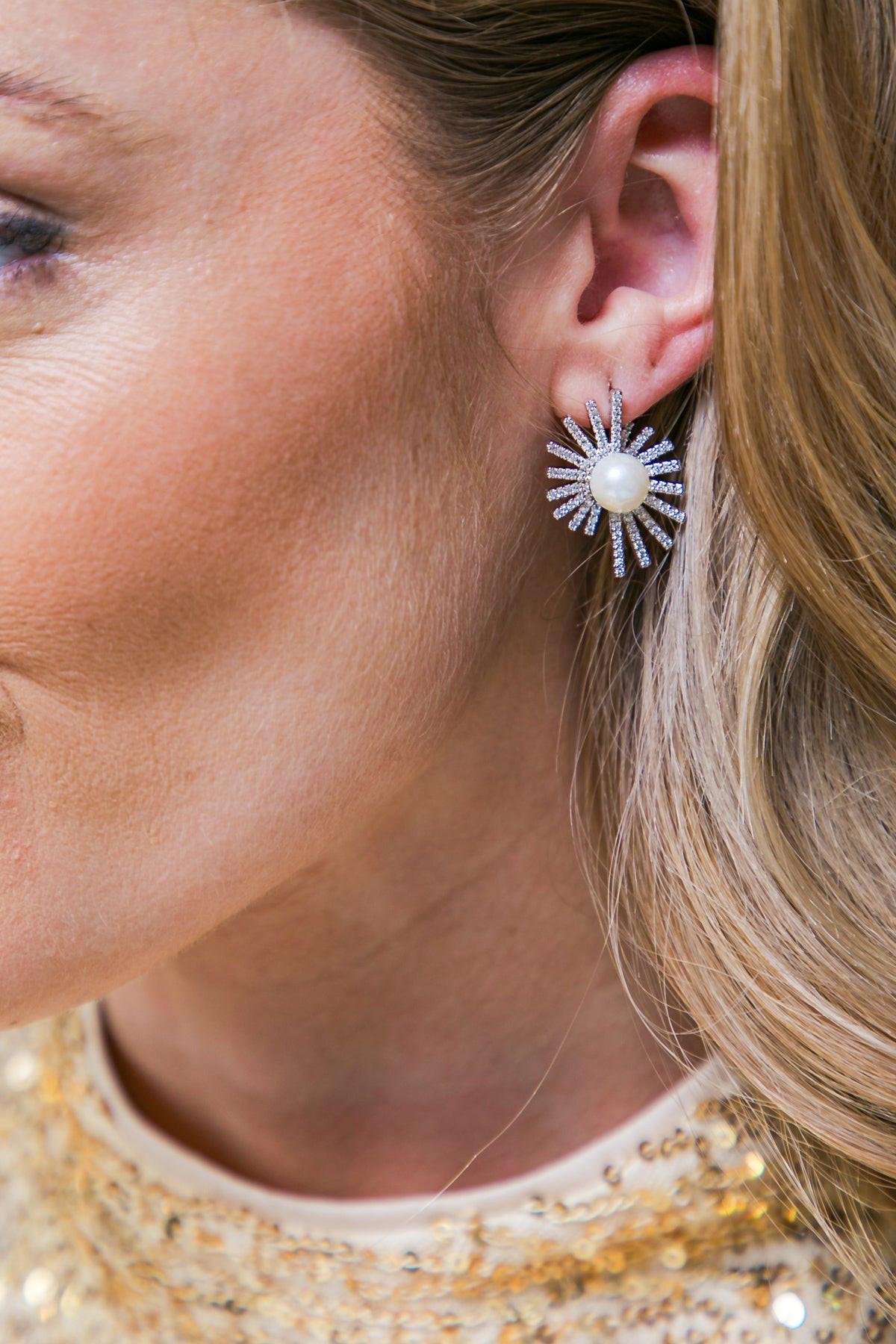 Couture Pearl Flower Earrings Lightweight Korean Jewelry