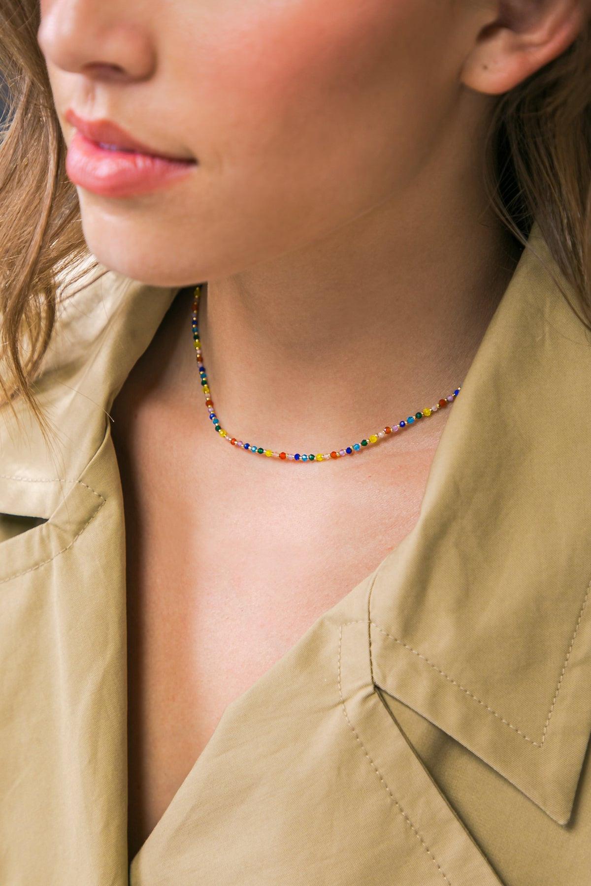 Colored Enamel Pearl Necklace With Seven Gemstones Made In Korea