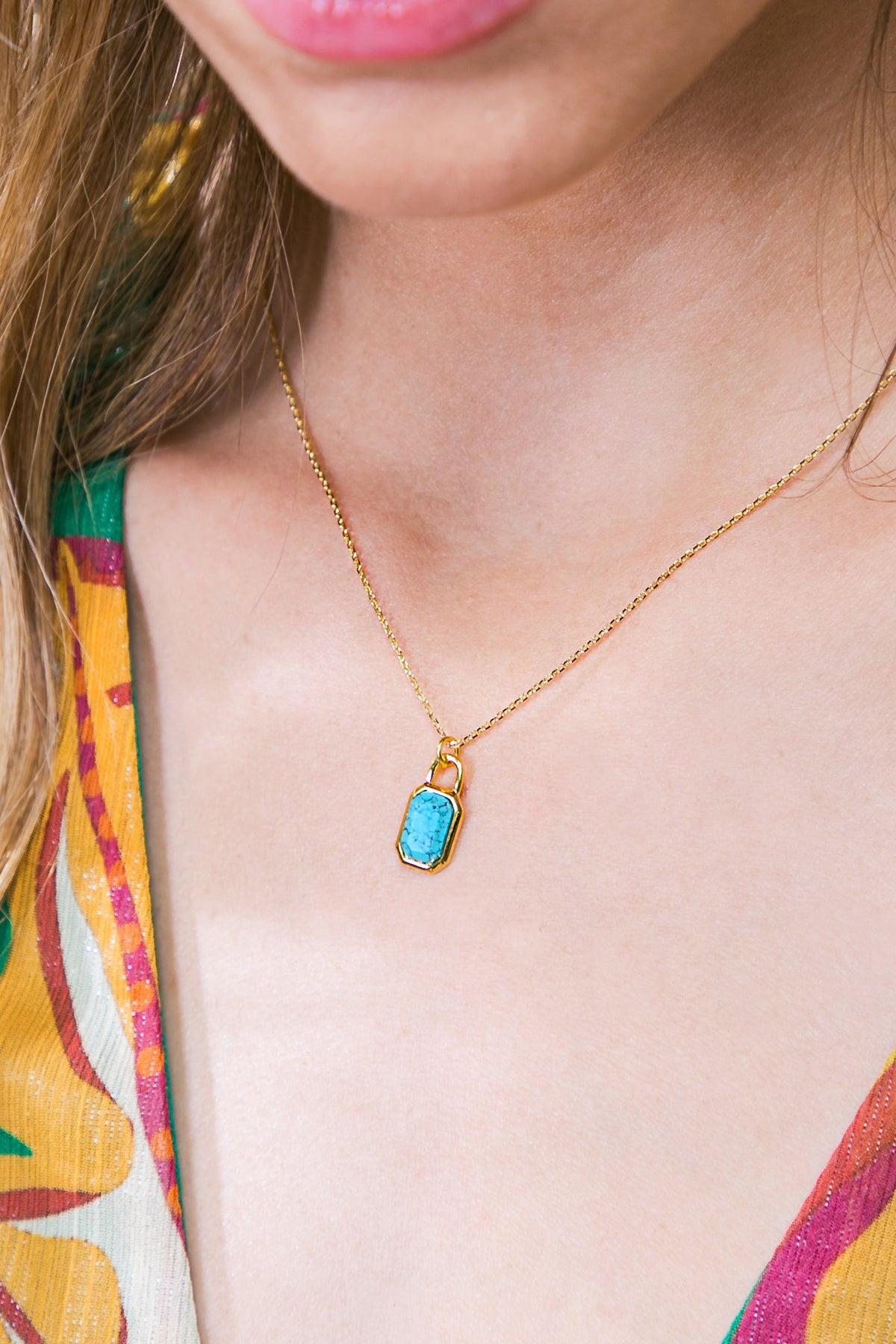 Genuine Turquoise Slice Pendant Necklace With Gold Filled Chain 16 To 18 Inches