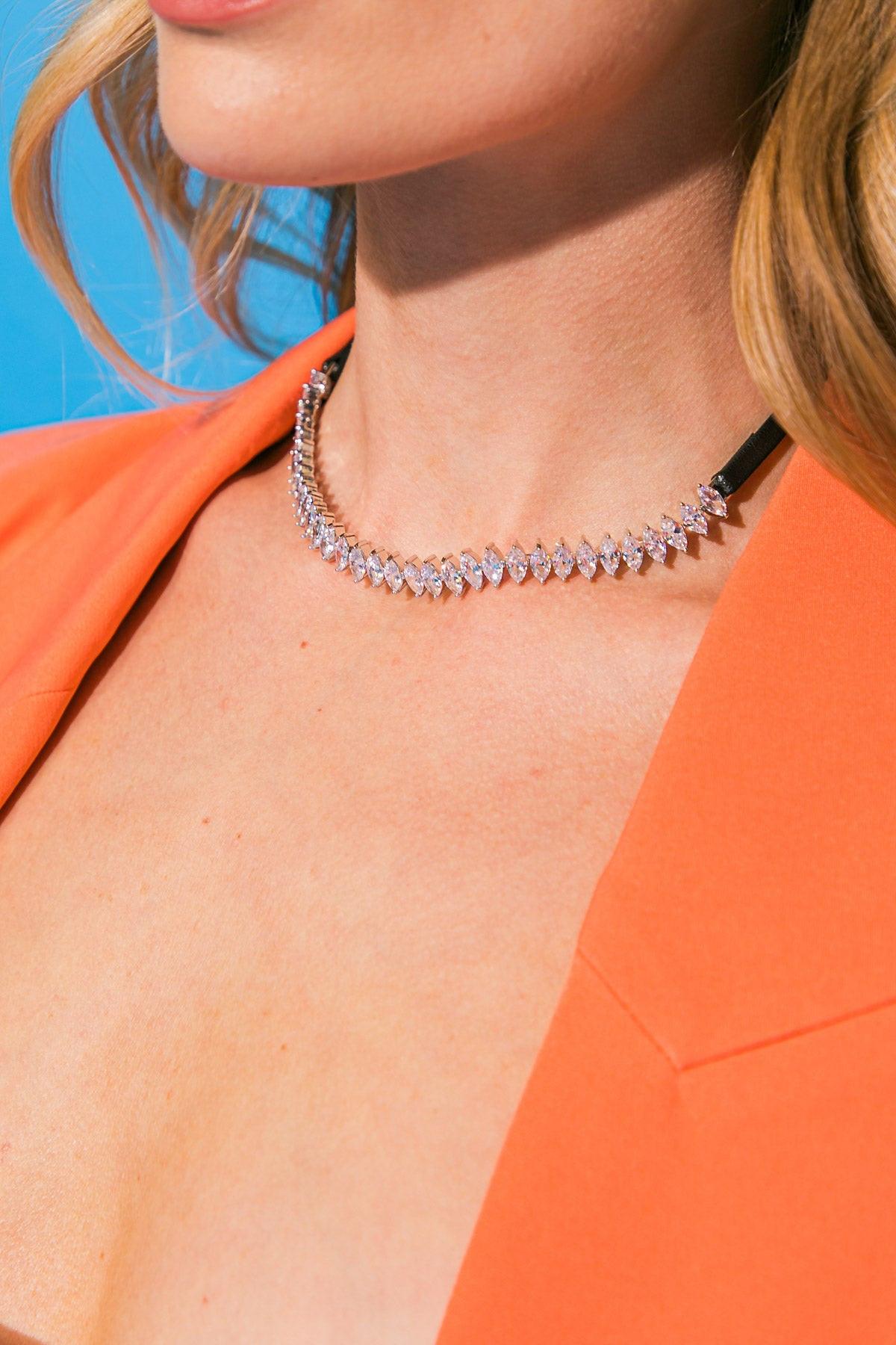 Rhinestone Diana Necklace With Zirconia And Metal Accents