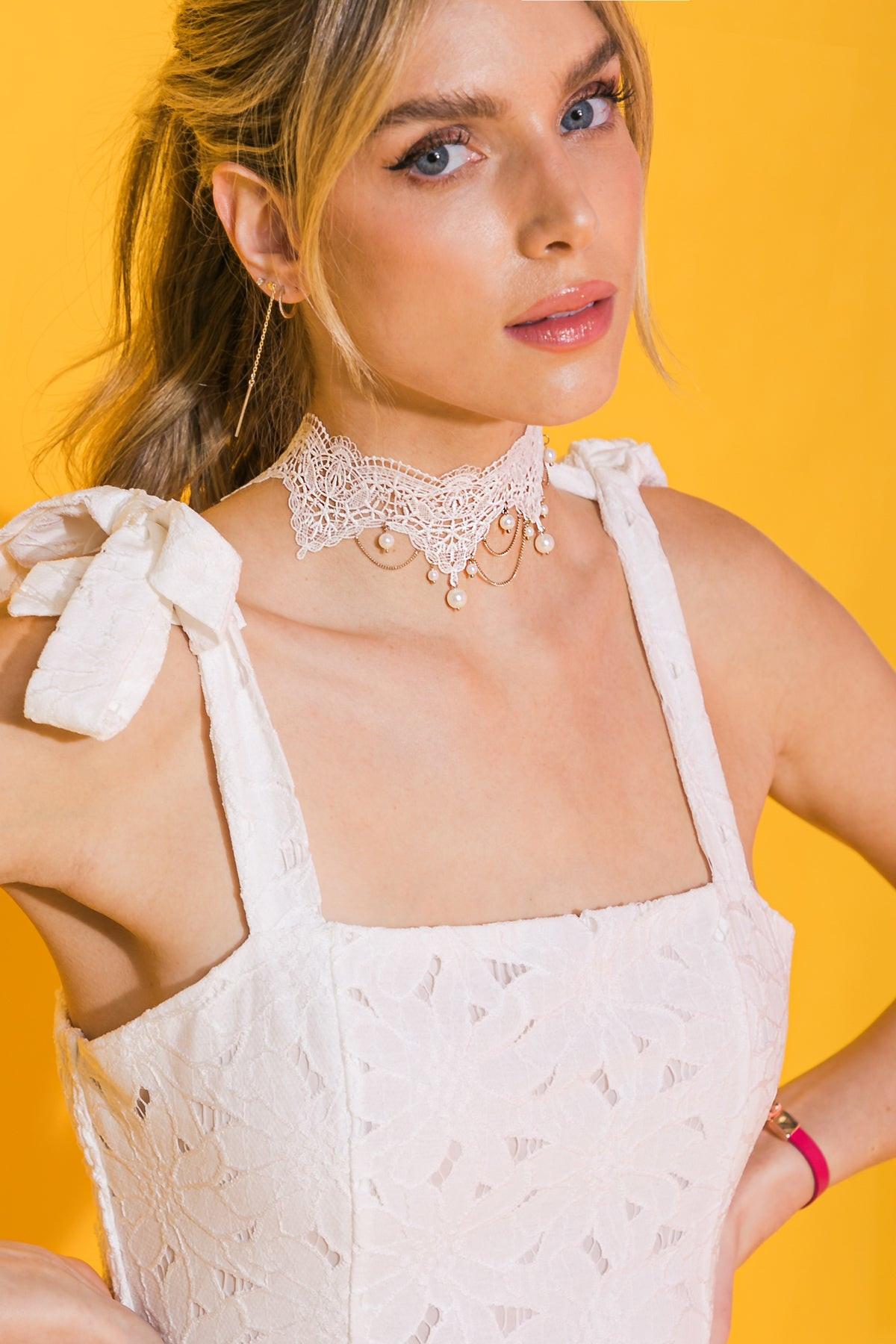 Choose Happiness Lace Pearl Choker Necklace Zinc Alloy Made In Korea