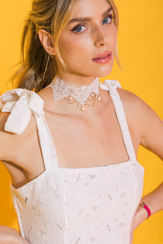 Choose Happiness Lace Pearl Choker Necklace Zinc Alloy Made In Korea