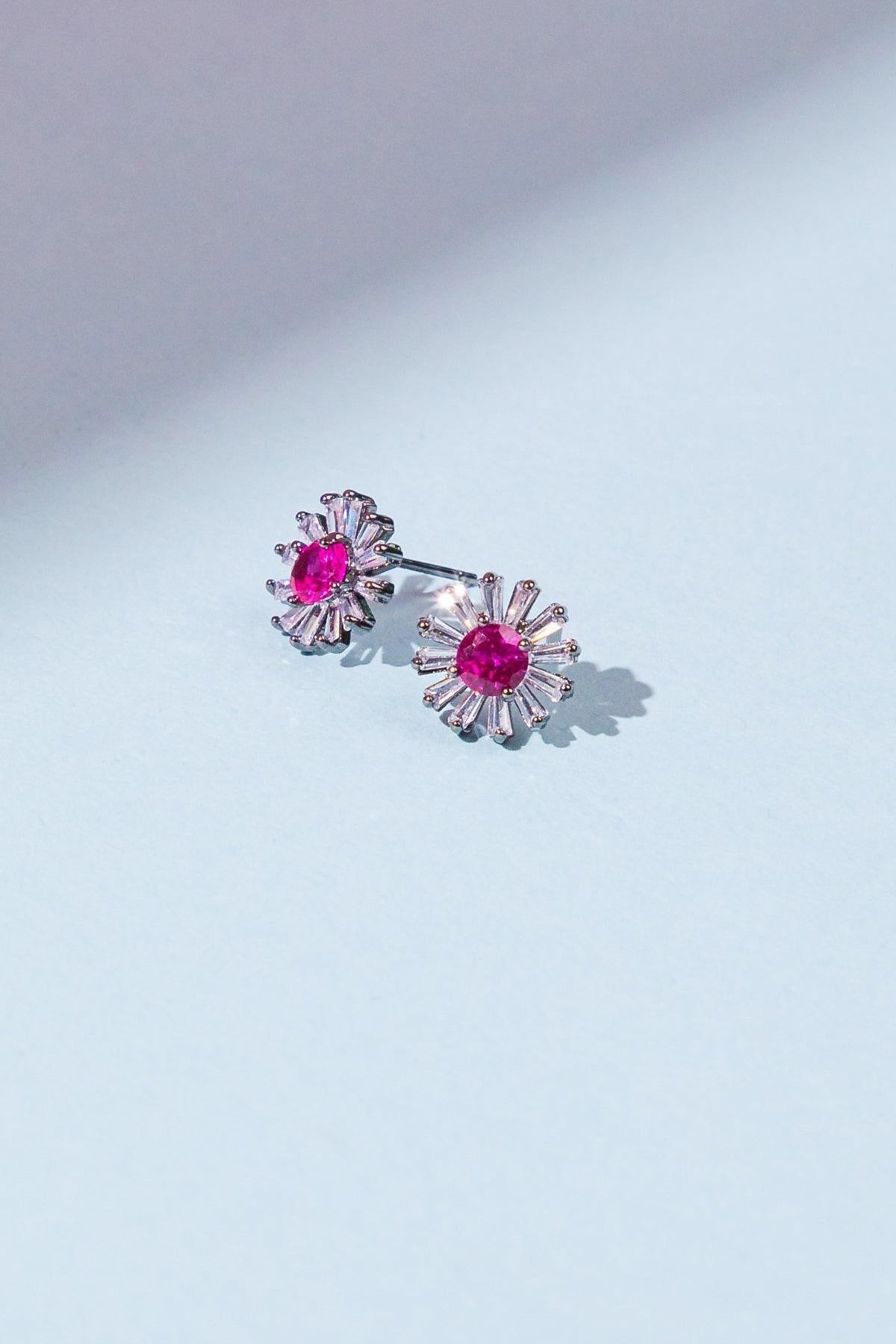 Vintage Sunflower Earrings Cubic Zirconia Crafted In Korea