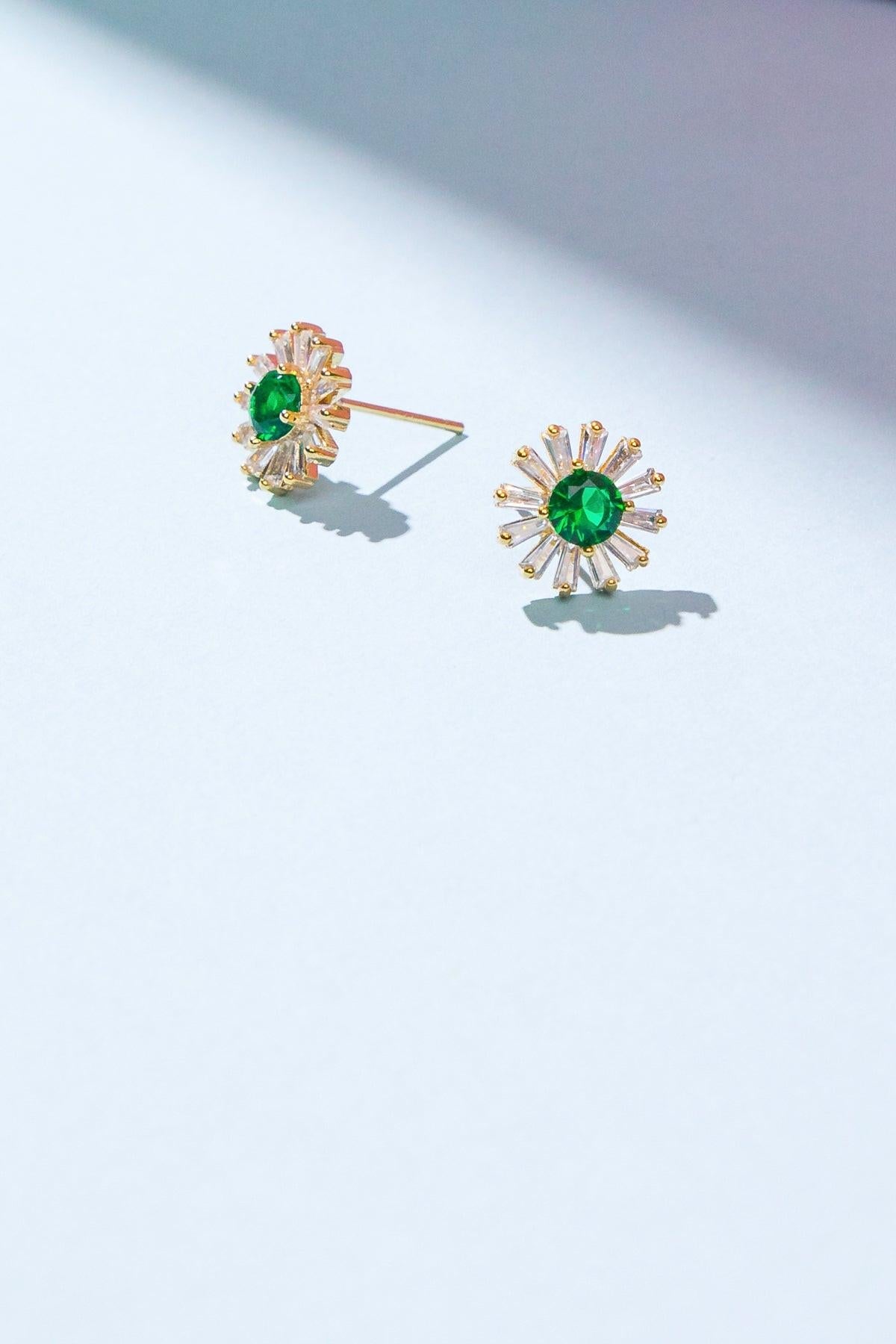 Vintage Sunflower Earrings Cubic Zirconia Crafted In Korea