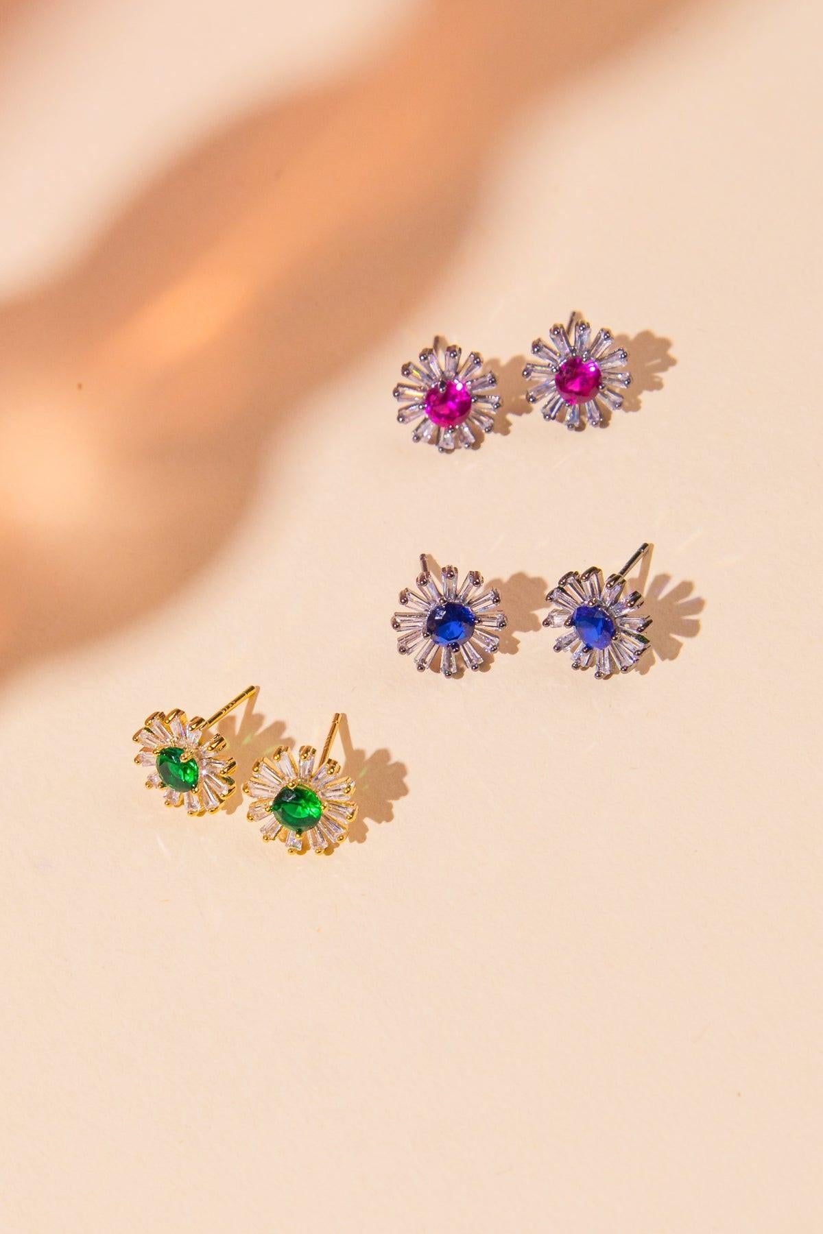 Vintage Sunflower Earrings Cubic Zirconia Crafted In Korea