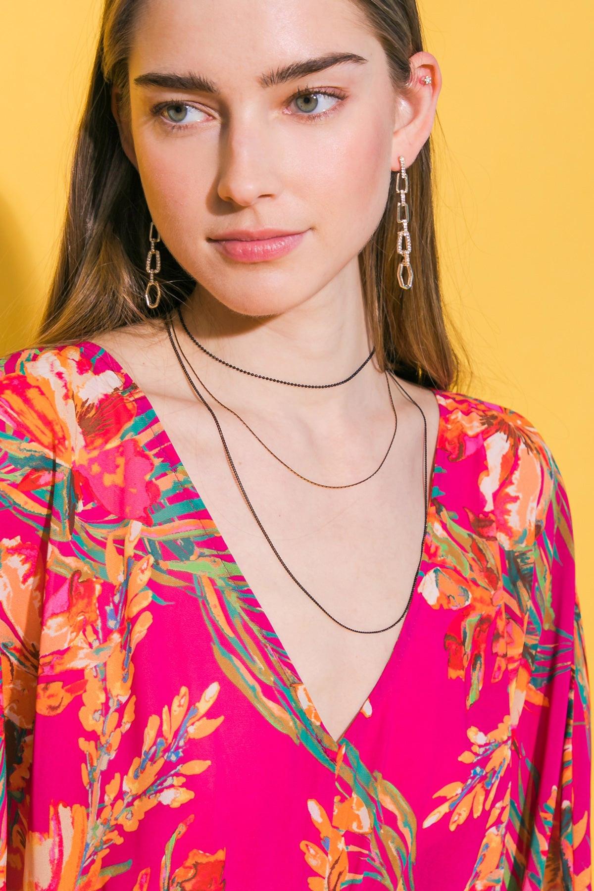 3 Chain Layered Charm Necklace With Pearl And Lace