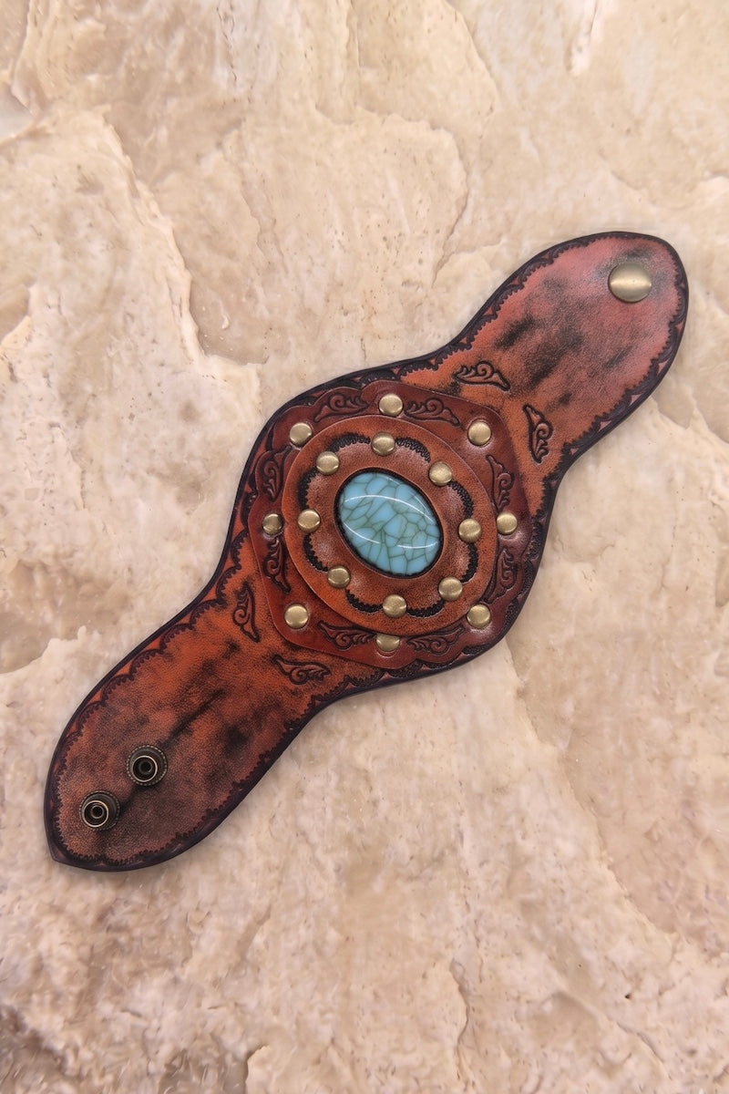 Aegean Boho Leather Cuff – Turquoise Bracelet Leto Collection
