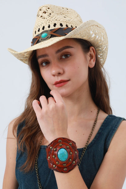 Aegean Boho Leather Cuff – Turquoise Bracelet