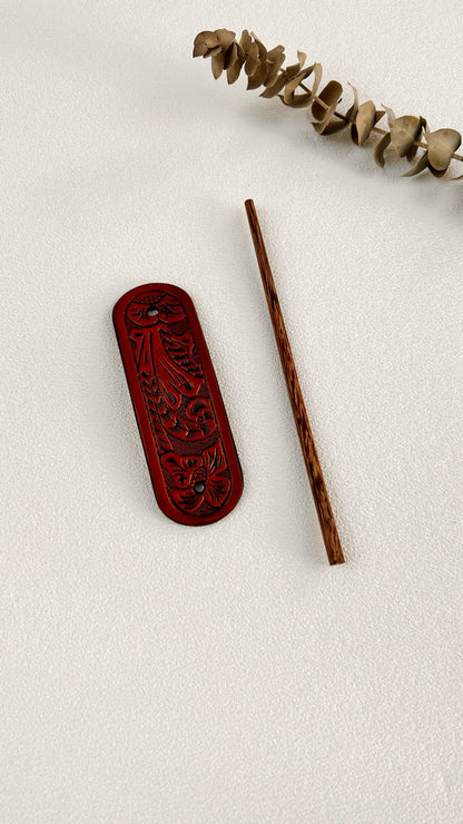 Western Tooled Leather Hair Stick – Cowgirl Styling Accent 🌵🐴 Leto Collection