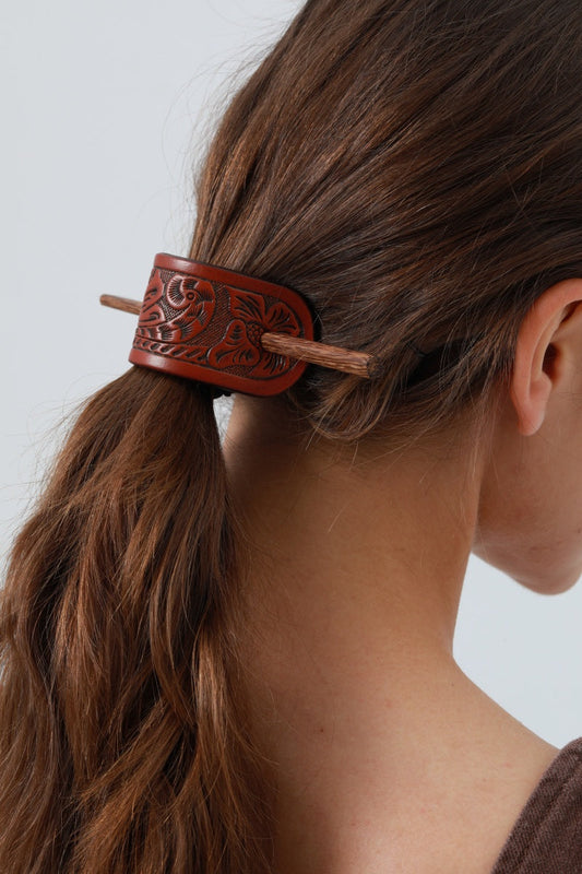 Western Tooled Leather Hair Stick – Cowgirl Styling Accent