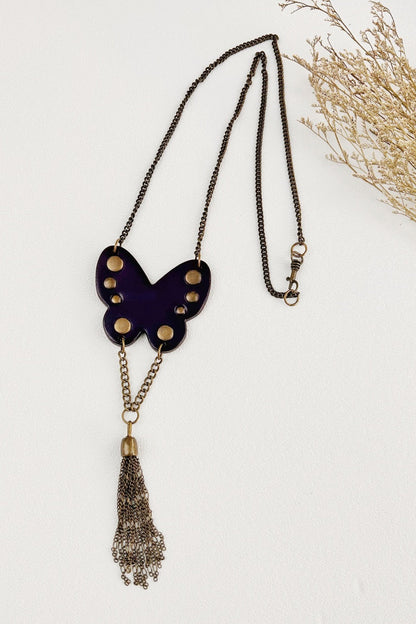 Western Butterfly Necklace – Fringe & Stud Details 🦋 Leto Collection