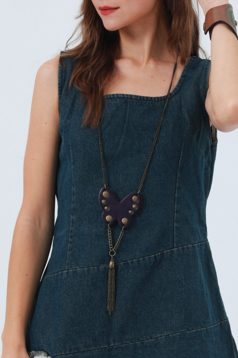 Western Butterfly Necklace – Fringe & Stud Details 🦋 Leto Collection