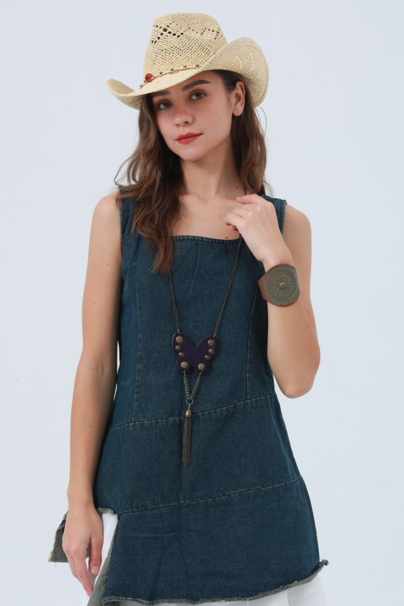 Western Butterfly Necklace – Fringe & Stud Details 🦋 Leto Collection