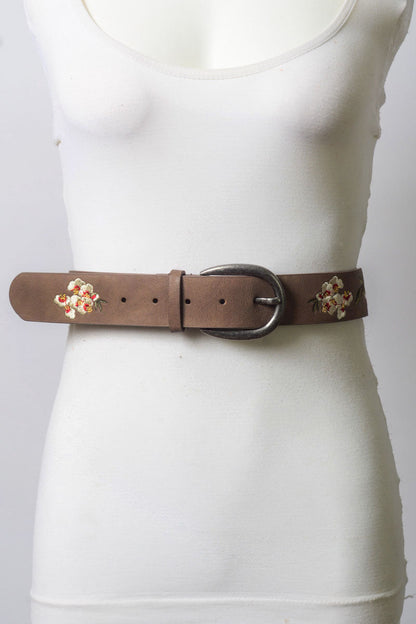 Leto Collection Hibiscus embroidered belt with decorative embroidery, designed for hats and hair accessories.