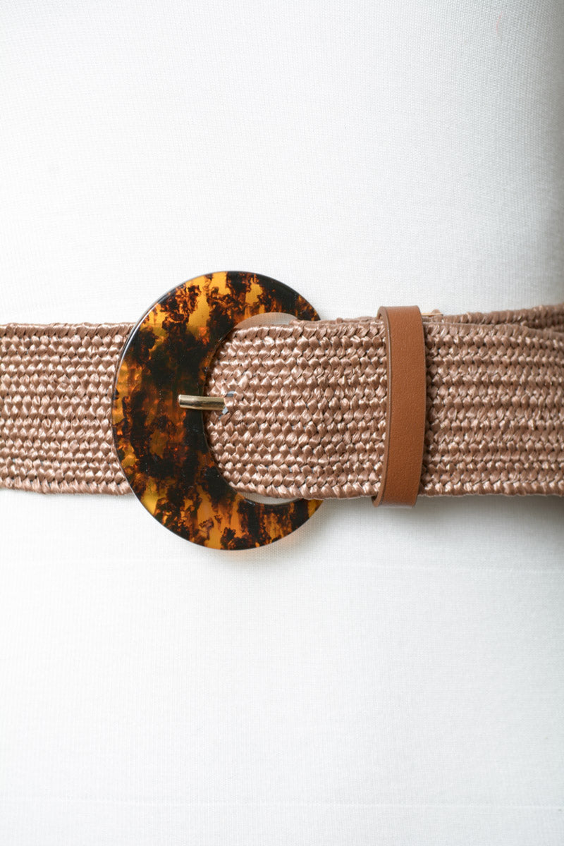 Leto Collection boho basketweave waist cincher belt with a stylish tortoiseshell buckle