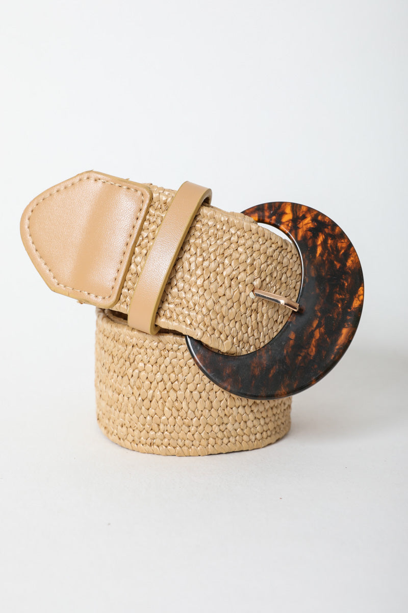 Leto Collection boho basketweave waist cincher belt with a stylish circular buckle design