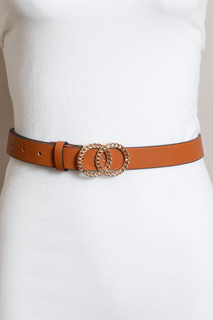 Leto Collection double chain ring buckle belt in brown for stylish outfit enhancement