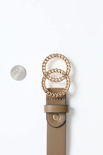 Leto Collection double chain ring buckle belt with stylish gold buckle design and adjustable features
