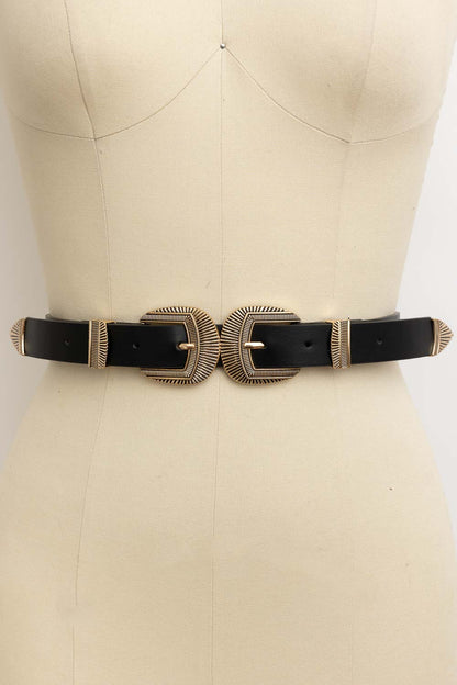 Double Buckle Western Belt – Edgy Faux Leather Statement Leto Collection